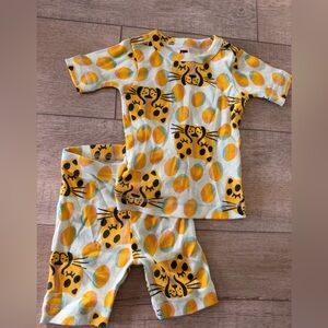 Tea Collection Kids Pajama Set - Yellow and White Leopard Print